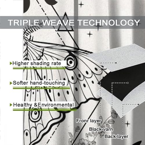 Vintage Boho Moth Curtains with Floral Design 21x45in x2 Panels