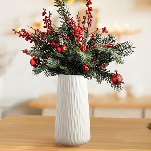 COPOTEA 8 Inch White Ceramic Vase for Home Decor