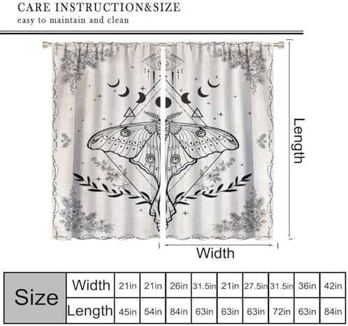 Vintage Boho Moth Curtains with Floral Design 21x45in x2 Panels