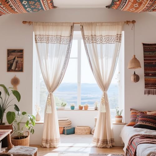 NICEEC 2 Pack Cotton Rope Tassel Curtain Holdbacks Boho Style Decorative Curtain Tiebacks