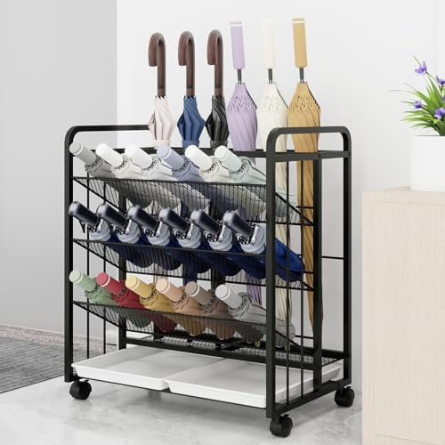Natwind Umbrella Holder with Wheels for Entryway Commercial Use Black