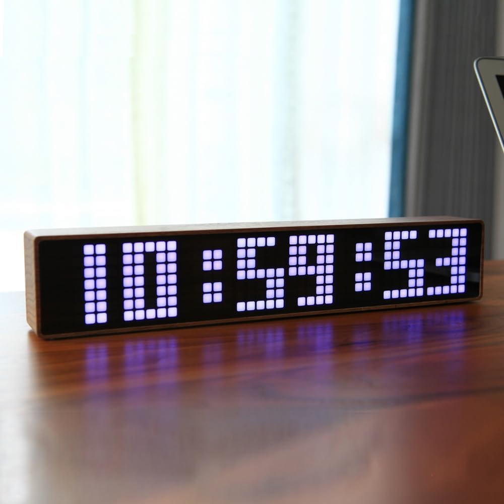 Creative LED Clock Solid Wood Design WiFi Sync Weather Display Voice Chime Multi-Use Decor