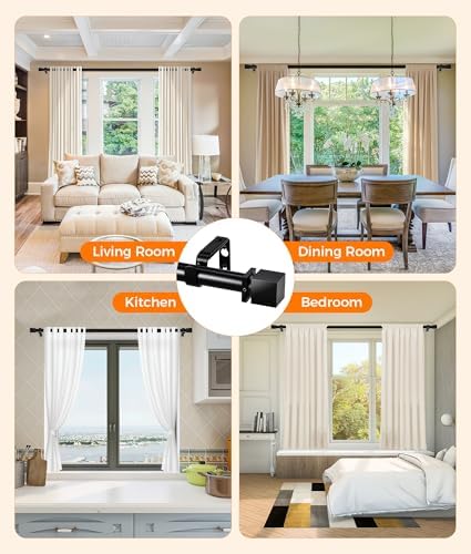 Adjustable Black Metal Curtain Rod 32-72 Inches