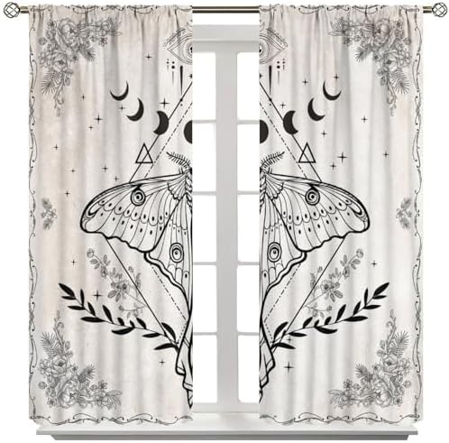 Vintage Boho Moth Curtains with Floral Design 21x45in x2 Panels