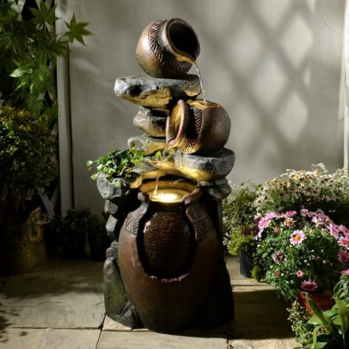 Eheuan 384 Inch 3 Tier Water Fountain with LED Light and Pump