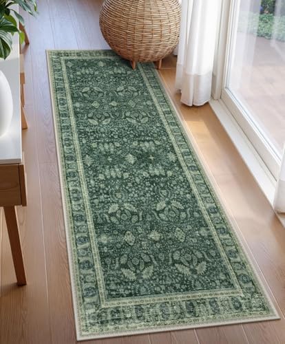 Lahome Vintage Green Washable Kitchen Runner Rug 2x6ft