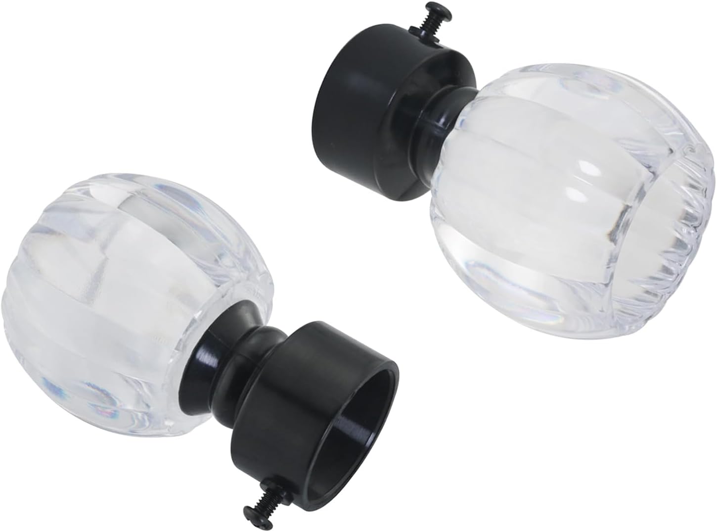 2PCS Clear Crystal Curtain Rod Ends with Adjustable Screws