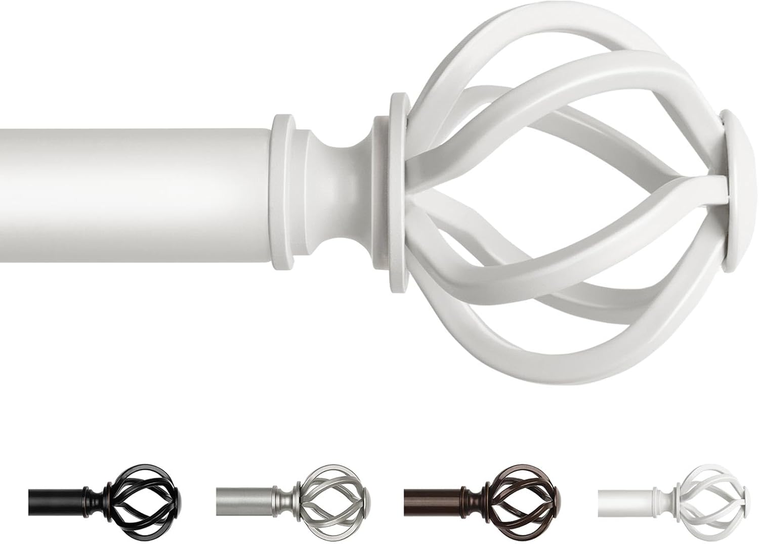 USFOOK White Curtain Rod 32-58 Inches 78 Inch Diameter Telescoping Splicing Rods with Twisted Cage Finials