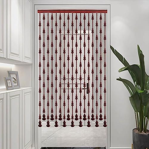 Wood Beaded Door Curtain with Gourd Shape Retro Style 44 Strands 145x155cm