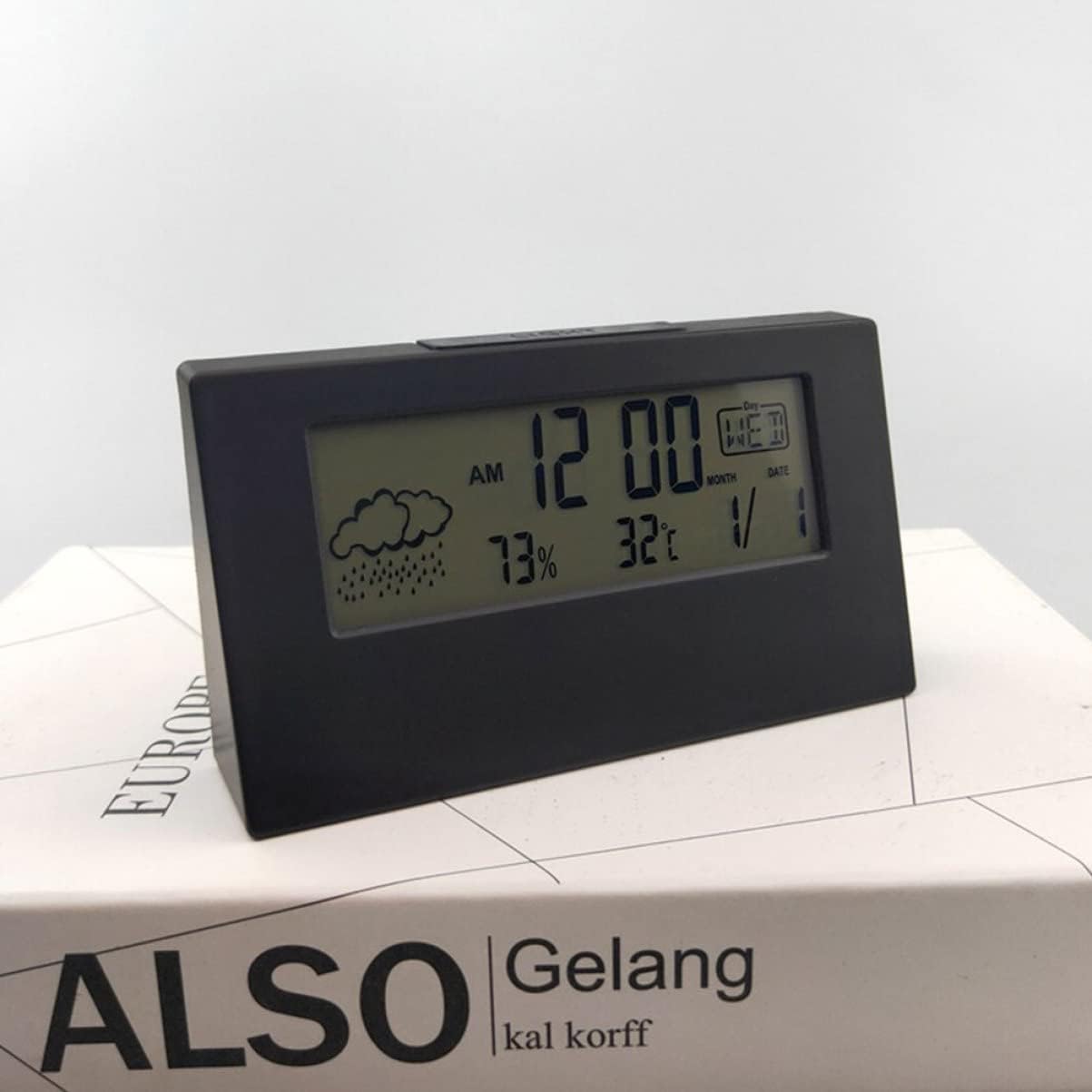 VOSAREA LCD Weather Display Alarm Clock with Humidity Black
