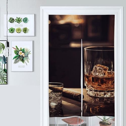 Whisky and Cigar Thermal Door Curtain for Living Room and Sliding Doors