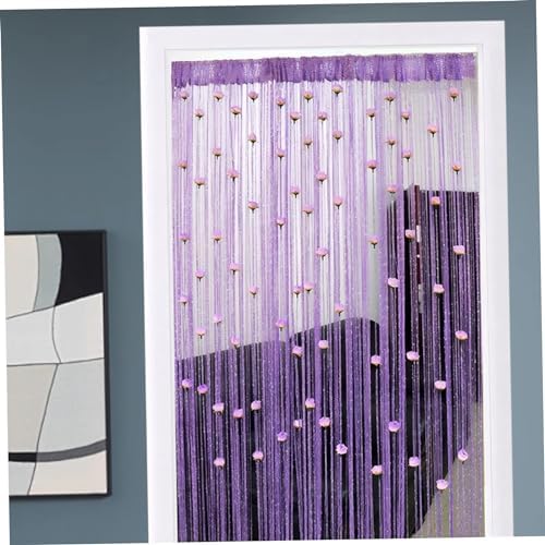 Beaded Door Curtain with Rose Rod Pocket Thread Fringe Decor
