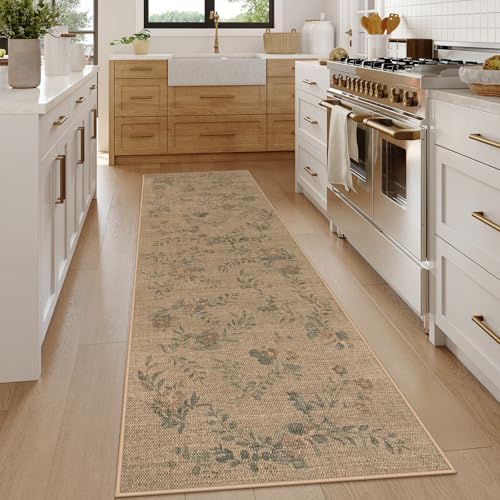 Lahome Floral Jute Hallway Rug 2x8 Non Slip Washable Carpet for Entryway
