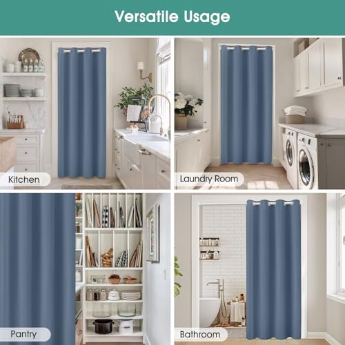 HOMEIDEAS Stone Blue Doorway Curtains with Tie Back