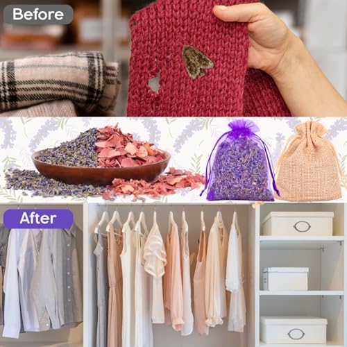 16 Pack Lavender Sachet Bags Cedar Chips Set - Natural Premium Dried Lavender Flowers for Home Fragrance