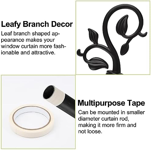 6Pcs Black Plastic Curtain Rod Caps with Leafy Branches Design