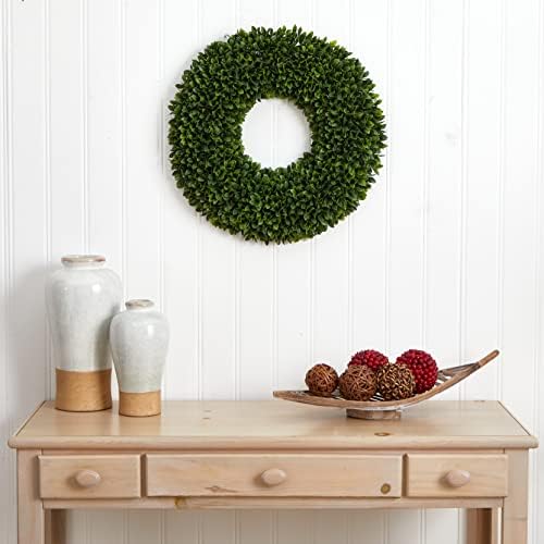 Nearly Natural 24-Inch Boxwood Artificial Wreath Green