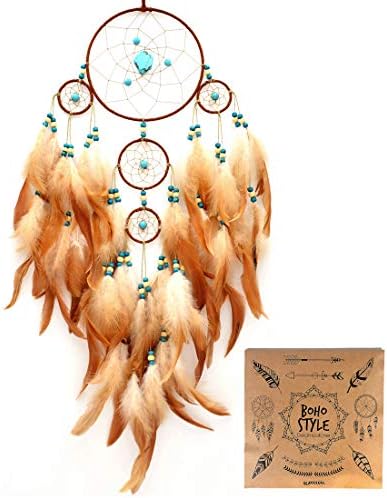 Urdeoms Dream Catcher Wall Decor for Bedroom and Room Decor with Turquoise and Feathers