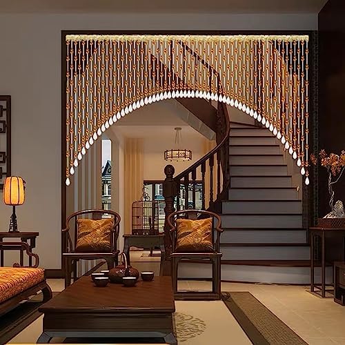 EMYJAY Door Beaded Curtain with Crystal Glass Beads 45 Inch Arched Curtain for Entryways and Windows Rojo Color