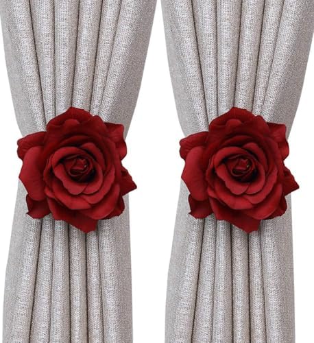 COSLANLEE Magnetic Rose Curtain Tiebacks 2 Pack Red