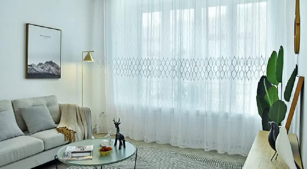 Modern Minimalist Geometric Embroidery Soft Drape Rod Pocket Curtains