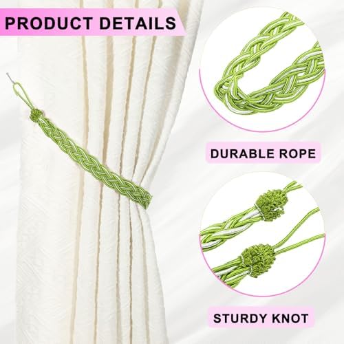Uxcell 2 Pcs Light Green Braided Curtain Tiebacks