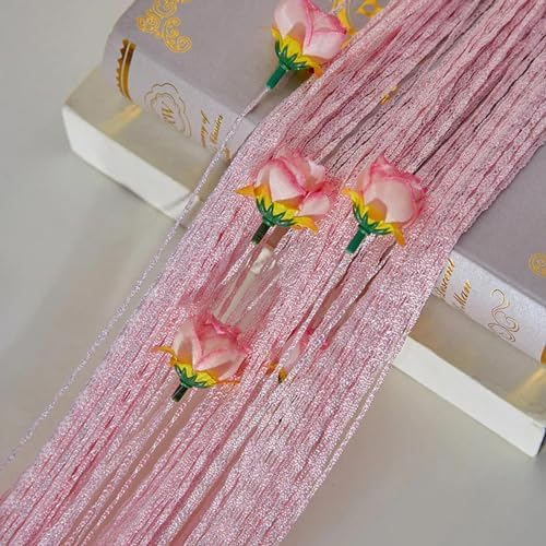 Pink Rose String Curtain for Doors and Windows