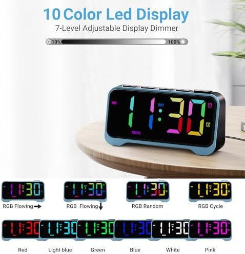 RGB Alarm Clock for Kids Teens Dual Alarm with Night Light and USB Charger