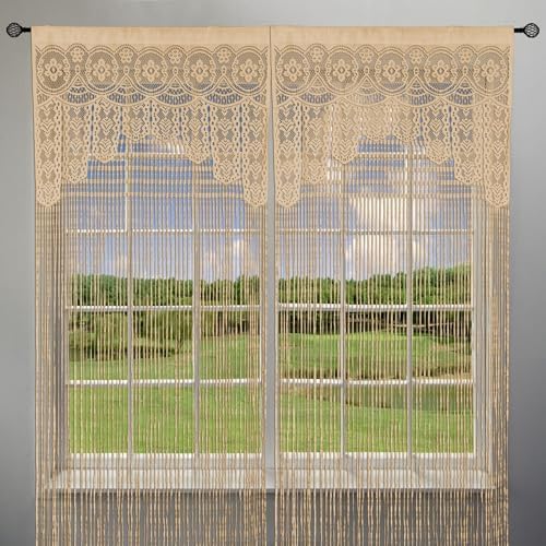 2 Pcs Boho Lace Door Curtain Panels for Bedroom Kitchen Doorways