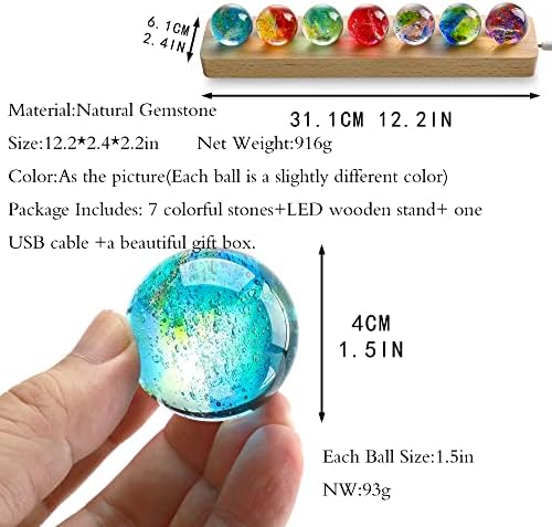 7 Chakra Healing Glass Egg Ornaments with LED Stand 6pcs