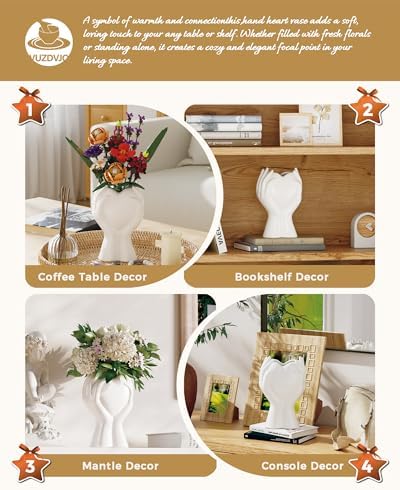 Heart Hands Love White Ceramic Vase - Small