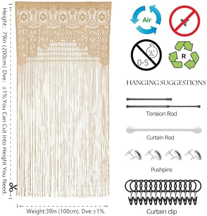 2 Pcs Boho Lace Door Curtain Panels for Bedroom Kitchen Doorways