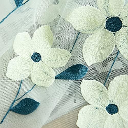 Simple Small Fresh Delicate Embroidery Basic Rod Pocket Curtains Blue 2 Panels