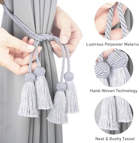Elegant Grey Tassel Curtain Tiebacks 6 Pack