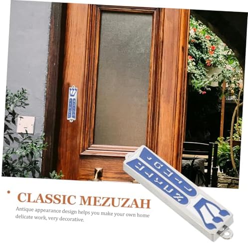 Wakauto Mezuzah Case with Hebrew Scroll and Decorative Metal Door Ornament