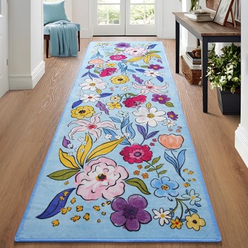ST BRIDGE Floral Kitchen Runner Rug 2x6 Blue