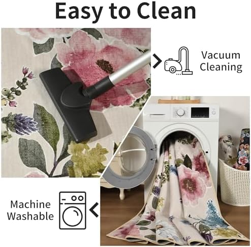 Boho Floral Rug Runner for Hallway Kitchen Non-Slip Soft Machine Washable