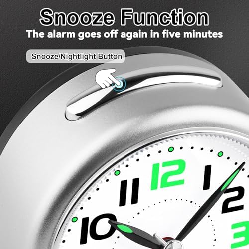DTKID 327 Inch Analog Alarm Clock with Night Light and Snooze