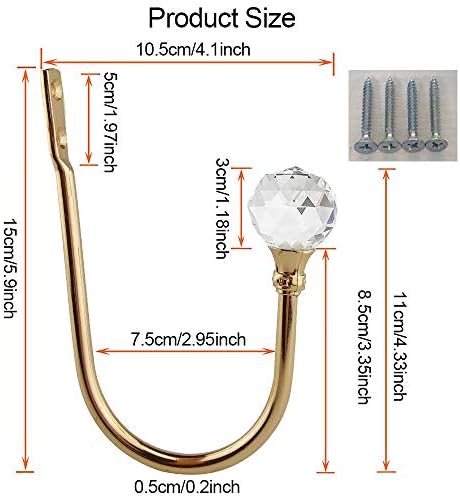 Coolnice 2 Pack Gold Curtain Holdbacks with Screws U Shape Curtain Tiebacks Hooks for Home Office