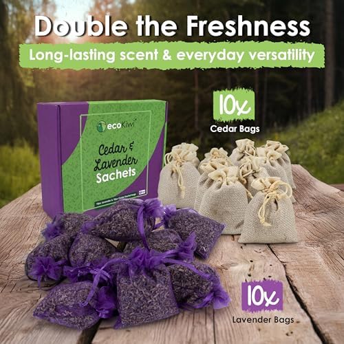 EcoKiwi Cedar Lavender Sachets 20 Pack for Home Freshness and Protection