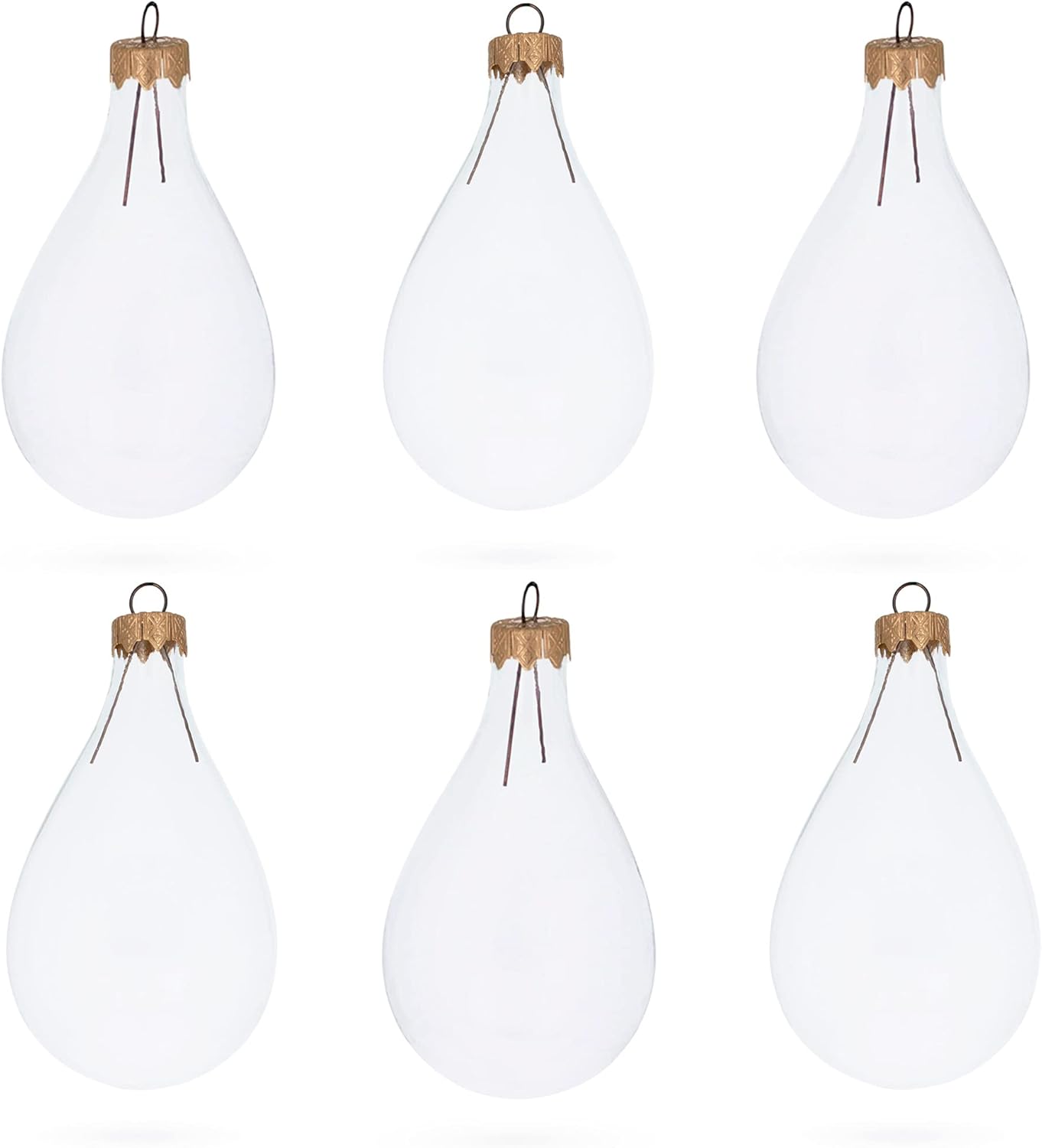 Set of 6 Clear Glass Waterdrop Finial Christmas Ornaments 1
