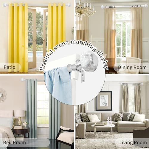Silver Curtain Rod 48-84 Inches Heavy Duty Adjustable with Marble Finials