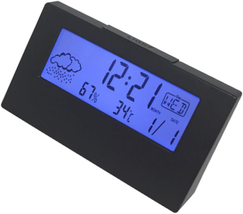 ABOOFAN LCD Temperature Humidity Alarm Clock with Weather