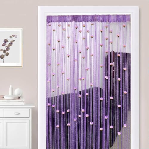 Beaded Door Curtain 39x79 Inch Decorative Room Divider with Removable Rose Rod Pocket