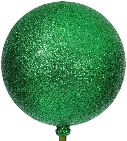 Vickerman 3 Inch Green Glitter Ball Ornament Stick 12 Per Bag