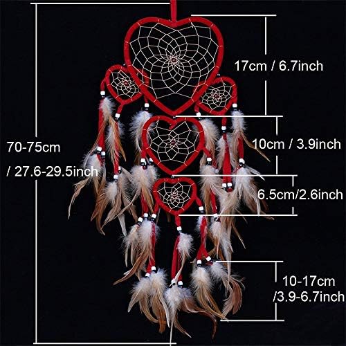 Heart Shaped Dream Catcher with Feathers for Car Wall Decoration