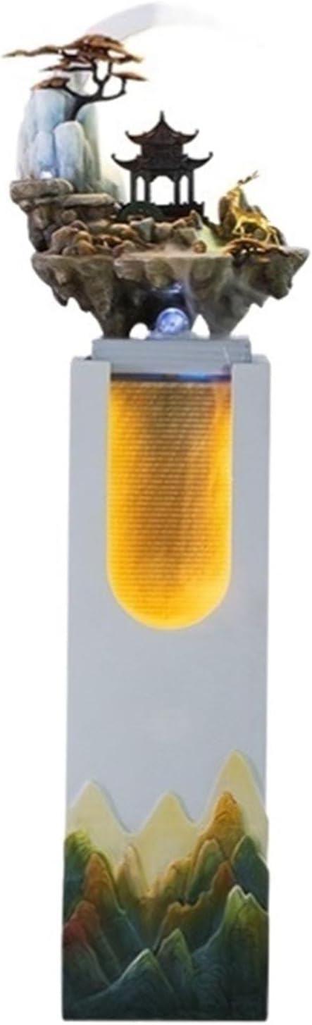 HASMI Yellow Fountain Floor Standing Fountain with LED Lights and Artificial Rockery
