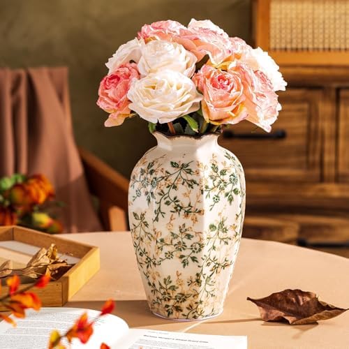 Vintage Pastoral Octagonal Ceramic Vase 91 Inch