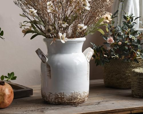 Quoowiit Ceramic Rustic Farmhouse Vase Distressed Decorative Flower Vase for Home Decor
