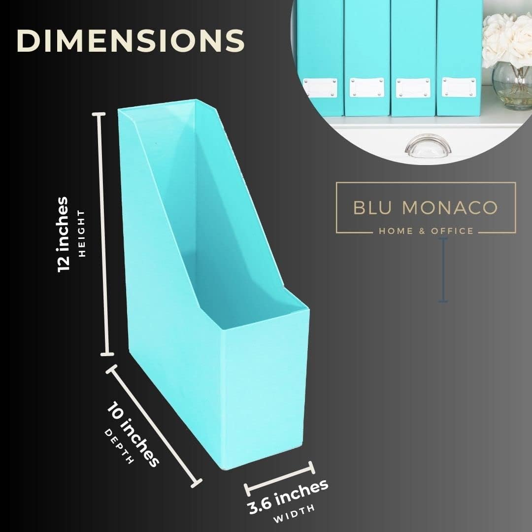 BLU MONACO Set of 6 Foldable Aqua Magazine File Holders with White Leather Labels